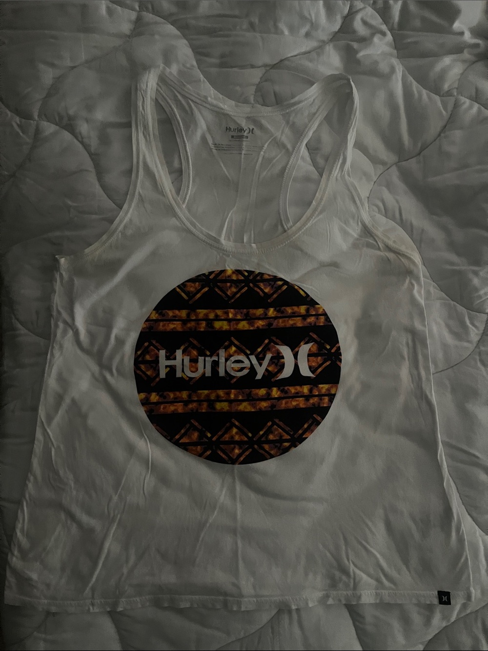 Hurley White Racerback Tank with Brown Geometric Circle Logo